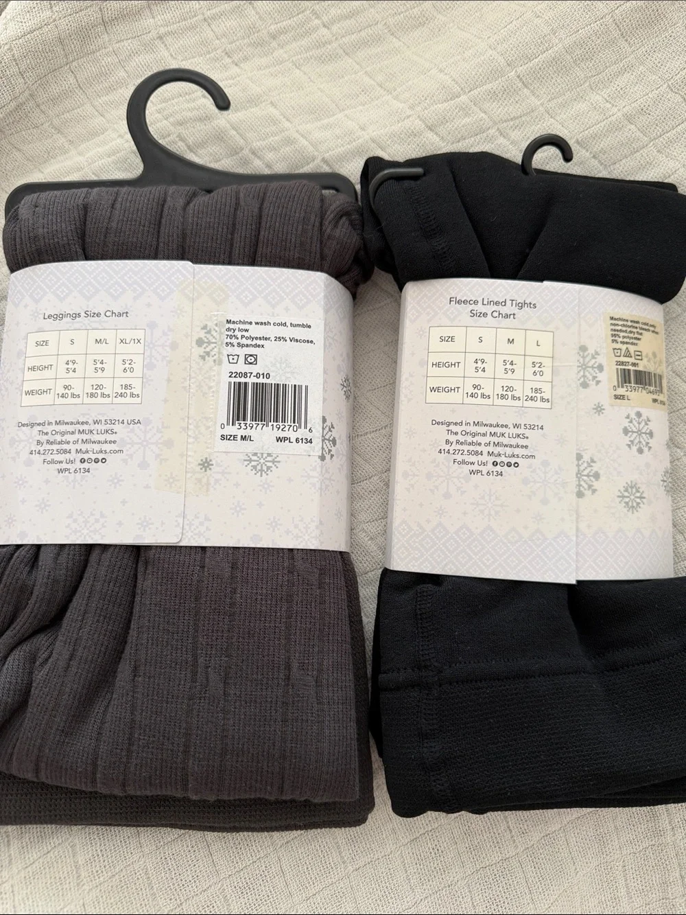 Muk Luks Women’s Fleece-Lined Leggings & Footless Tights - Charcoal & Black